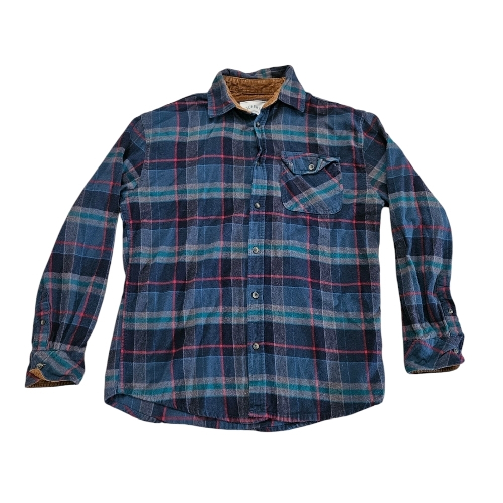 Gioberti Men Medium Brushed Flannel Plaid Checkered Blue Button Down Shirt